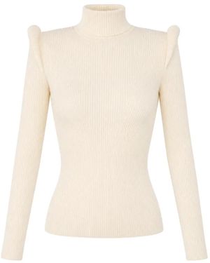 Elisabetta Franchi Knit Turtleneck Top With 3D Details - White