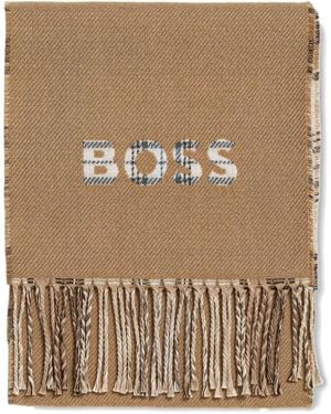 BOSS Check-Pattern Fringed Scarf - ナチュラル
