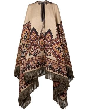 Etro Wool-Blend Jacquard Cape With Floral Paisley Motif - Brown