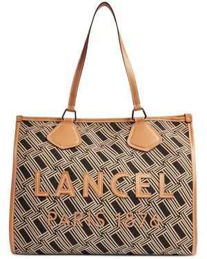 Lancel Large Monogram Leather-Trimmed Tote Bag - Red