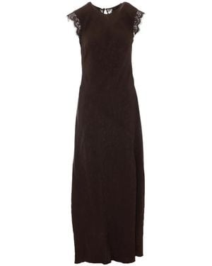 Pinko Lace-Trim Floral-Jacquard Maxi Dress - Brown