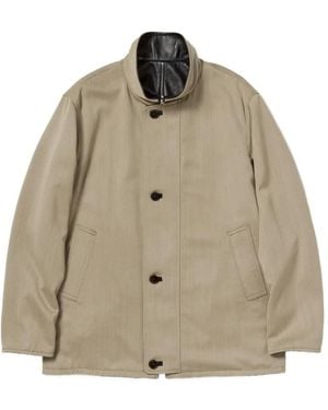 AURALEE Reversible Wool-Twill Leather Coat - Natural
