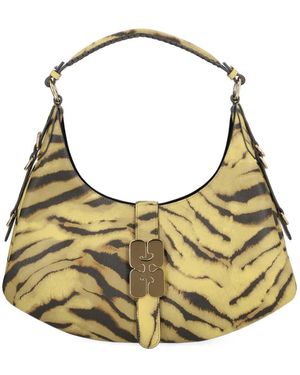 Ganni Tiger-Pattern Buckle Shoulder Bag - Metallic