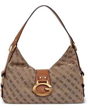 Guess Logo-Monogram Buckle Tote Bag - Brown