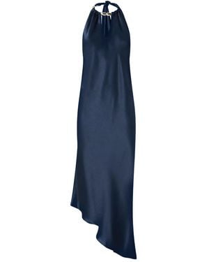 Pinko Halterneck Asymmetric Midi Dress - ブルー