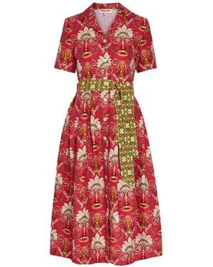 Emporio Sirenuse Claudia Graphic-Print Belted Dress - Red