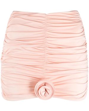 LaRevêche Lillibet Floral-Appliqué Ruched Stretch-Jersey Miniskirt - Pink