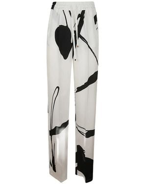 Kiton Abstract-Print Silk Pants - White