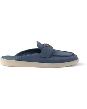 Prada Mules De Piel De Nobuk - Azul