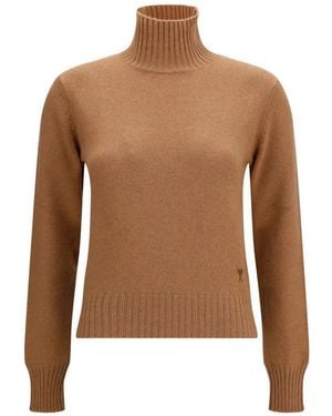Ami Paris Ami De Coeur Roll-Neck Sweater - Brown