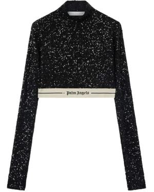 Palm Angels Logo Essential Sequins Top - Black