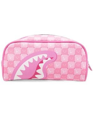 Sprayground Shark Mouth-Motif Chequered Clutch Bag - Pink