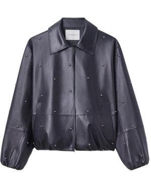 Lafayette 148 New York Stud-Embellished Leather Bomber Jacket - Blue