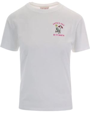 MC2 Saint Barth Emily T-Shirt With Sotto Al Sole Di St. Barth Strass Embroidery - White