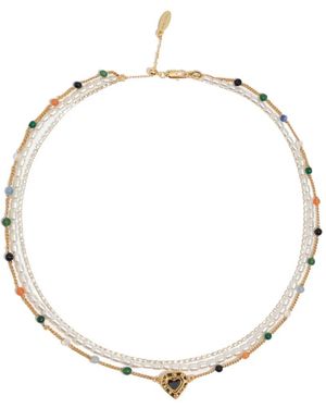 Bimba Y Lola Beaded Heart Necklace - Metallic