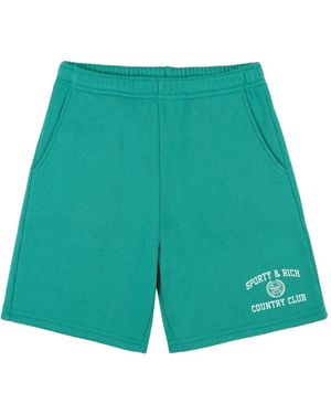 Sporty & Rich Logo-Embroidered Fleece Shorts - Green