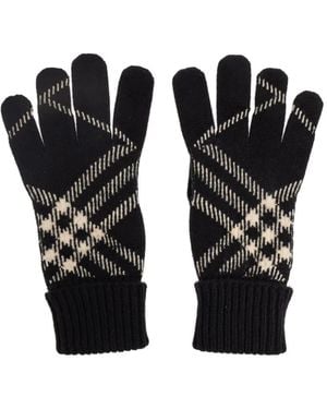 Burberry Patterned Ribbed Gloves - Black