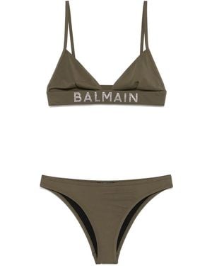 Balmain Logo-Appliqué Bikini - Green