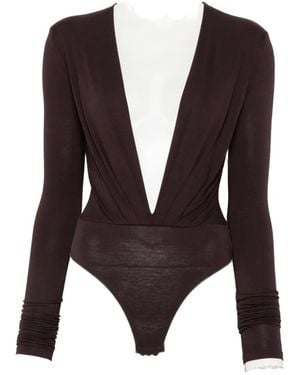 ANDAMANE Plunging V-Neck Long-Sleeve Bodysuit - Blue