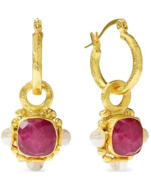 Ottoman Hands Esther Ruby Pearl Drop Earrings - Metallic
