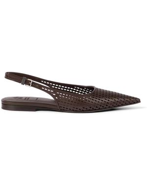 Brunello Cucinelli Netted Leather Slingback Flats - White