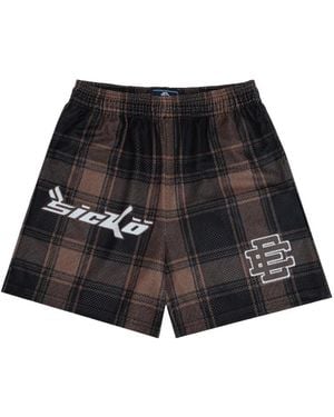 Eric Emanuel Bermudas Sicko A Cuadros Con Logo - Negro