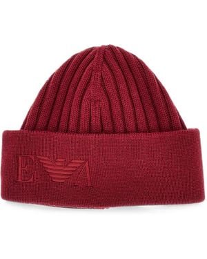 Emporio Armani Logo-Embroidered Ribbed Beanie Hat