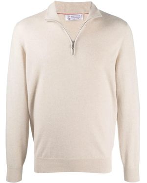 Brunello Cucinelli Maglione Con Zip - Bianco