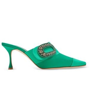 Manolo Blahnik Mules Tula Con Puntera En Punta Y Cristales - Verde
