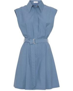 Brunello Cucinelli Mini Chemisier Dress With Monili - Blue