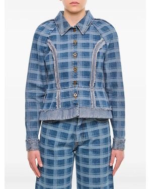 Molly Goddard Checked Denim Jacket - Blue