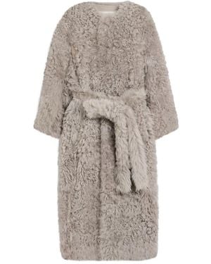 Ami Paris Abrigo con cinturón y pelo - Blanco