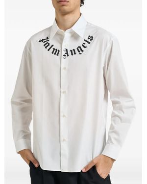 Palm Angels Logo-Print Button-Down Shirt - White