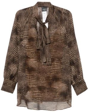 Marina Rinaldi Tapioca Crocodile-Effect Pussy-Bow Blouse - Brown