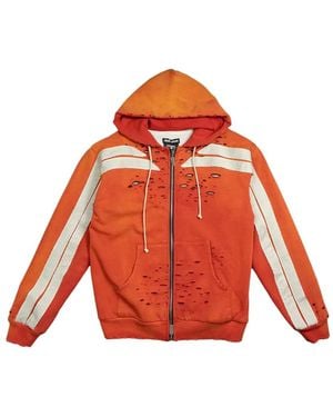 RRR123 Apocrypha Pious Distressed Side-Stripefull-Zip Hoodie - Orange