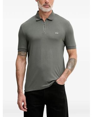 ARMANI EXCHANGE Logo-Embroidered Zip-Fastening Polo Shirt - Grey