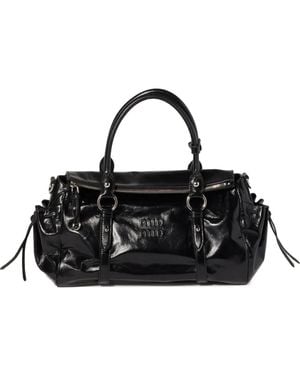 Miu Miu Handtasche Aus Glänzendem Leder - Schwarz