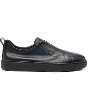 Santoni Slip-On Leather Sneakers - Black