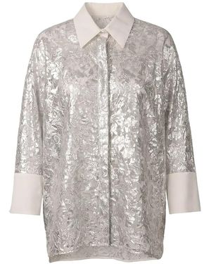 Valentino Garavani Chemise Métallisée À Dentelle Fleurie - White