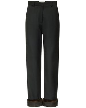 Loulou de Saison Haden Faux Fur-Trim Wool Trousers - Black
