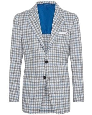 Kiton Einreihige Jacke Mit Prince Of Wales-Karo - Blau