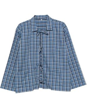 Baserange Limber Plaid-Fastening Tie-Fastening Shirt - Blue