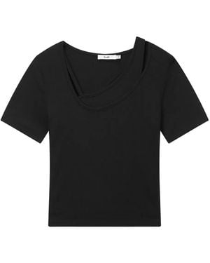 B+ AB アシンメトリーヘム Tシャツ - ブラック