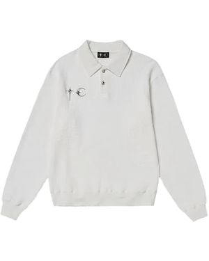 THUG CLUB Logo-Detail Long-Sleeve Polo Shirt - White