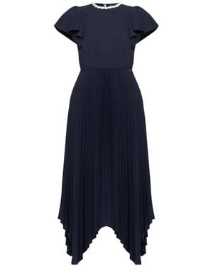 Nissa Robe Plissée À Ornements En Cristal - Bleu