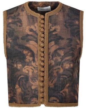 Into The East Acanthus Braided-Trim Vest - Brown
