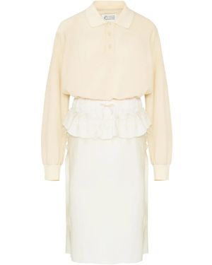 Maison Margiela Midi Dress With Polo Collar And Gathered Waist - White