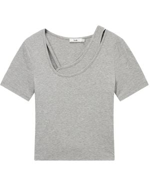 B+ AB Asymmetric-Neckline T-Shirt - Grey