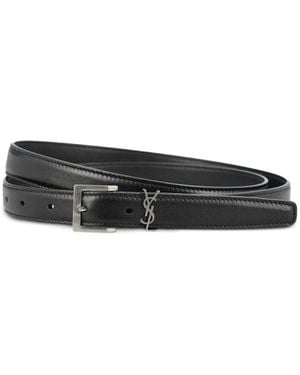Saint Laurent Cassandre Leather Belt - Black