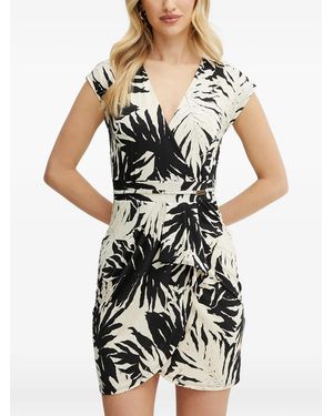 Morgan Leaf-Print Wrap Mini Dress - White